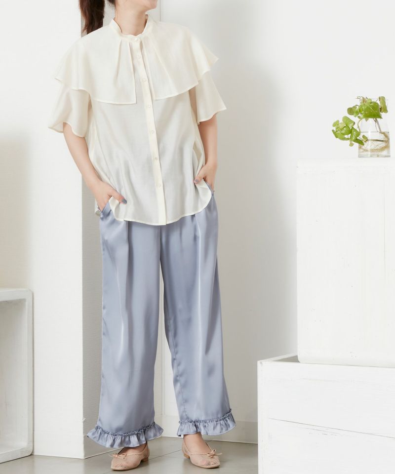 【MORE SALE】サテン裾フリルイージーパンツ