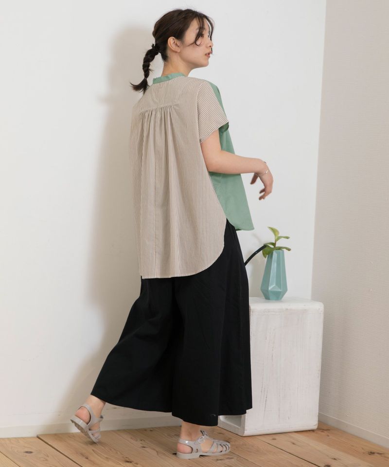 【SUMMER SALE】柄切り替えフレンチスリーブブラウス