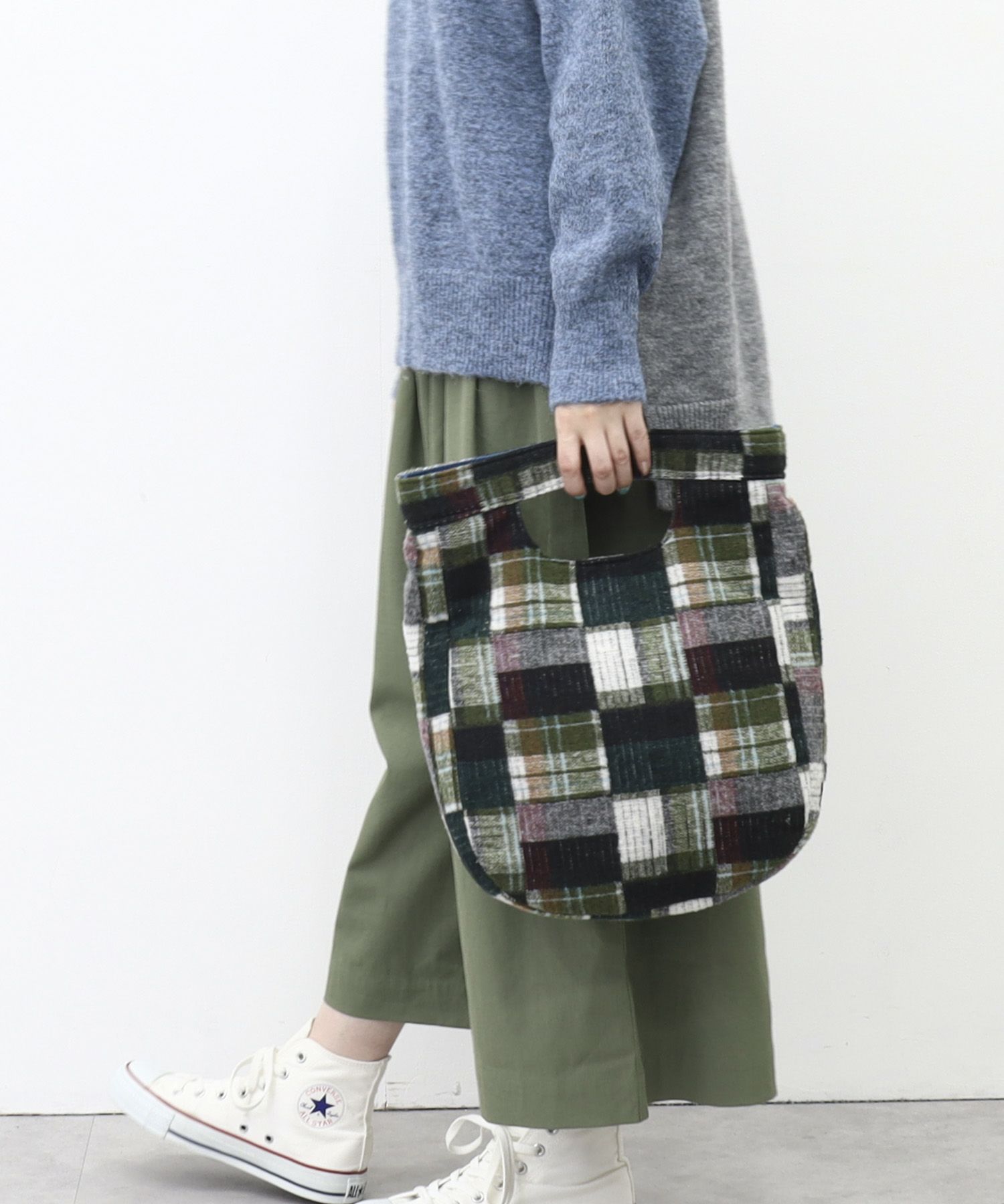 ナナノエル Nananoel romy チェック柄生地カラーショルダー