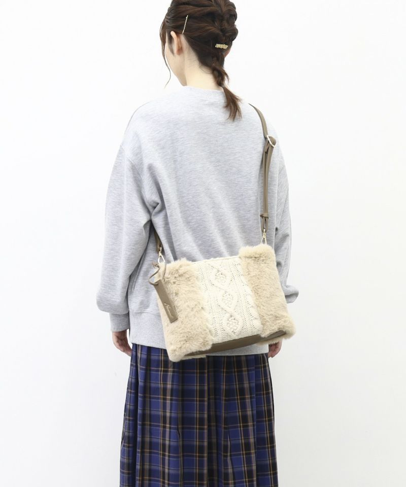 送料無料 いつまで ナナノエル Nananoel fiona ニットxエコファー2WAY バッグ