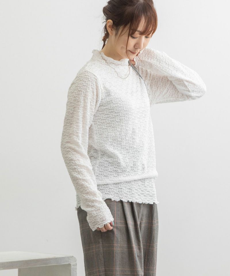 在庫SALE 花柄　レース　ぷち　オールシーズン　クールネック pual ce cin tシャツ フラワージャガードストレッチレースプチ