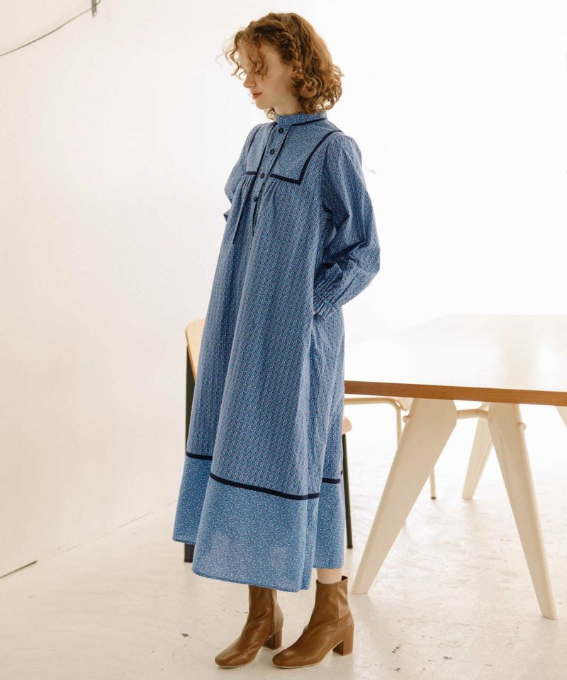 SPECIAL PRICE】柊プリント柄切り替えスタンドカラーワンピース | COO