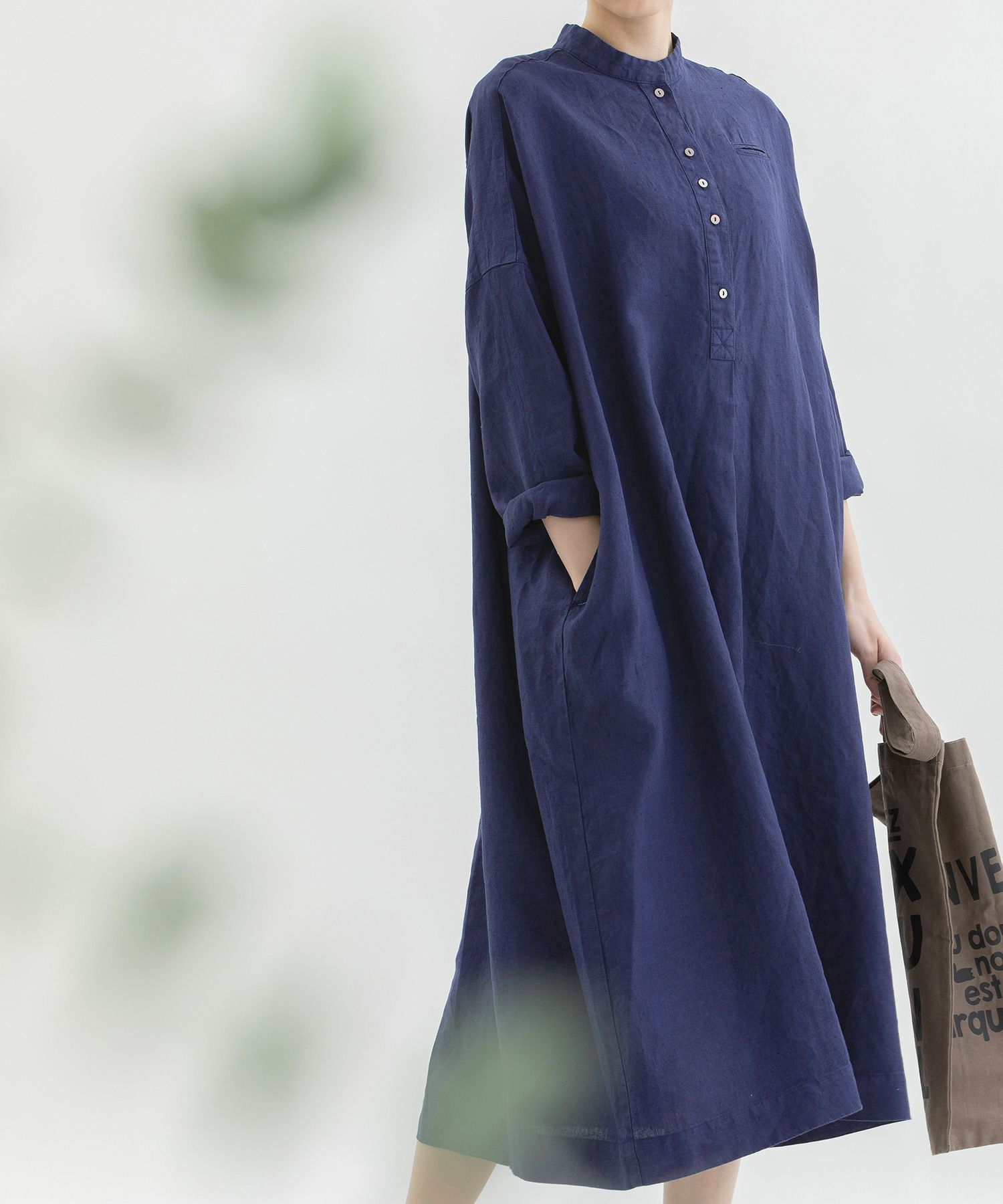 SUMMER SALE】Cielベルギーリネンスタンドカラーワンピース SUMMER SALE】Cielベルギーリネンスタンドカラーワンピース