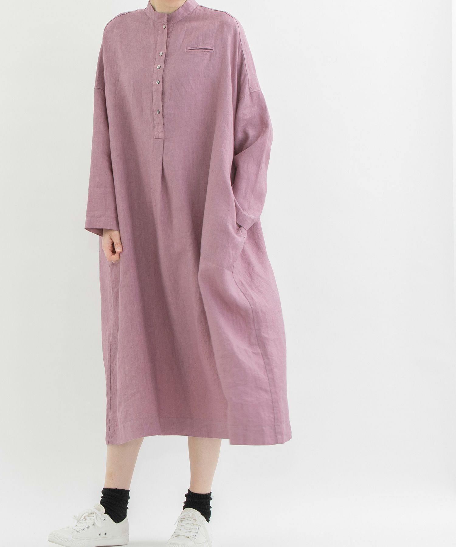 SUMMER SALE】Cielベルギーリネンスタンドカラーワンピース SUMMER SALE】Cielベルギーリネンスタンドカラーワンピース