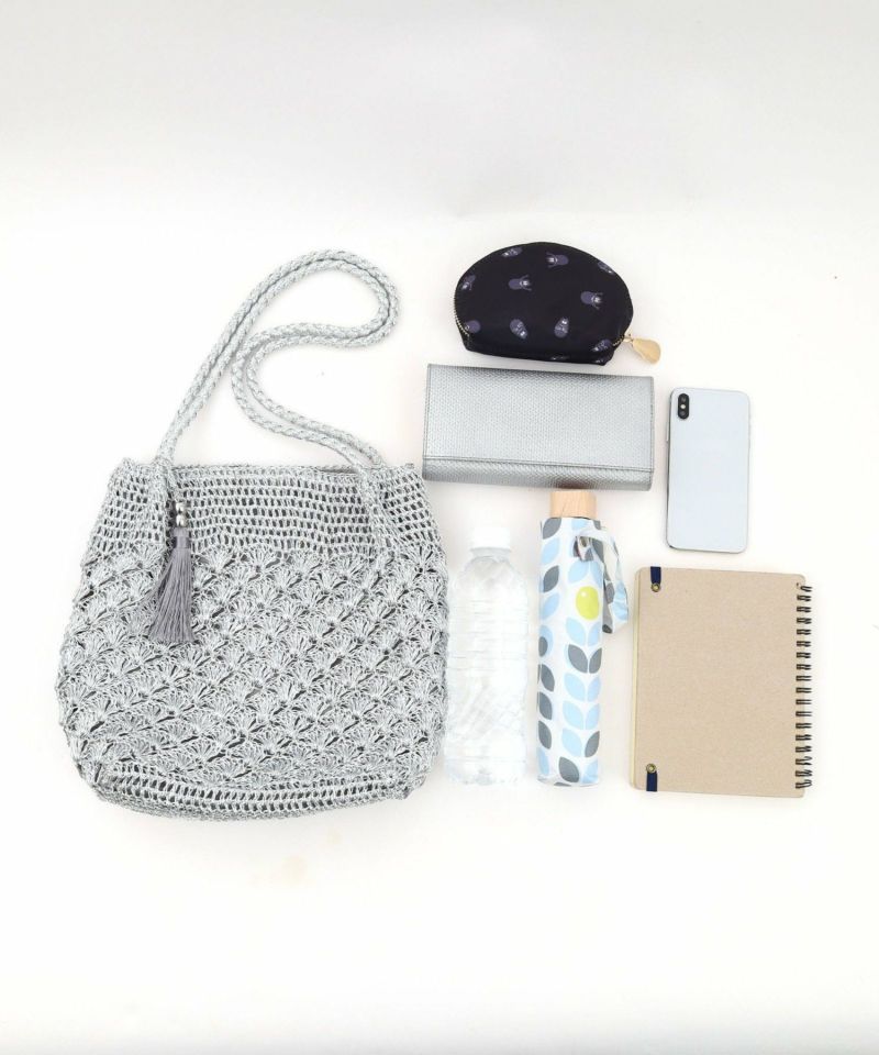 COOCO かごバッグ カゴバッグ メタリック柄編みトートバッグ