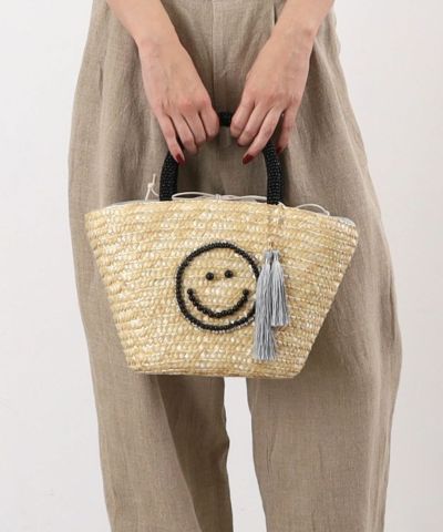 クーコ COOCO SMILEY ビーズハンドルxパール刺繍カゴ