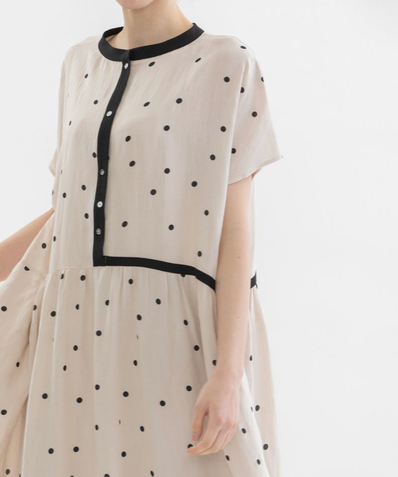 SUMMER SALE】レーヨンリネンPolka 切り替えフレアーワンピース