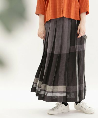 SUMMER SALE】リネンパネルチェックステッチプリーツスカート