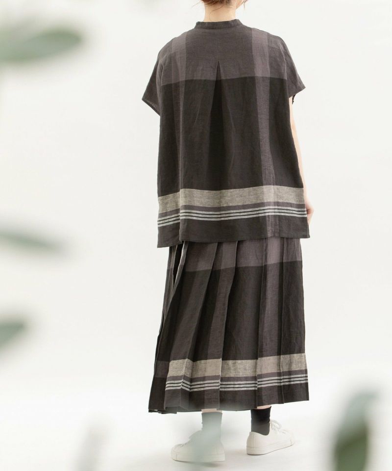 美品☆nop de nod リネンパネルチェックステッチプリーツスカート セール】リネンパネルチェックステッチプリーツスカート