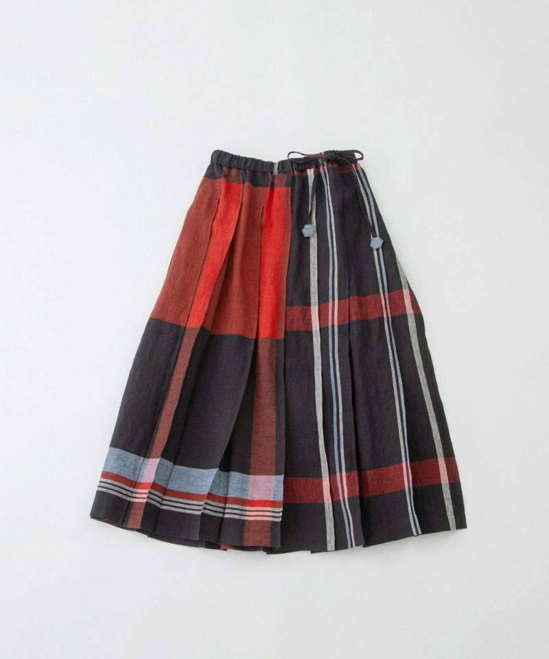 SUMMER SALE】リネンパネルチェックステッチプリーツスカート