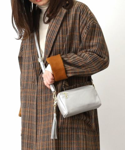 クーコ COOCO シュリンクレザー横型2層ショルダーバッグ