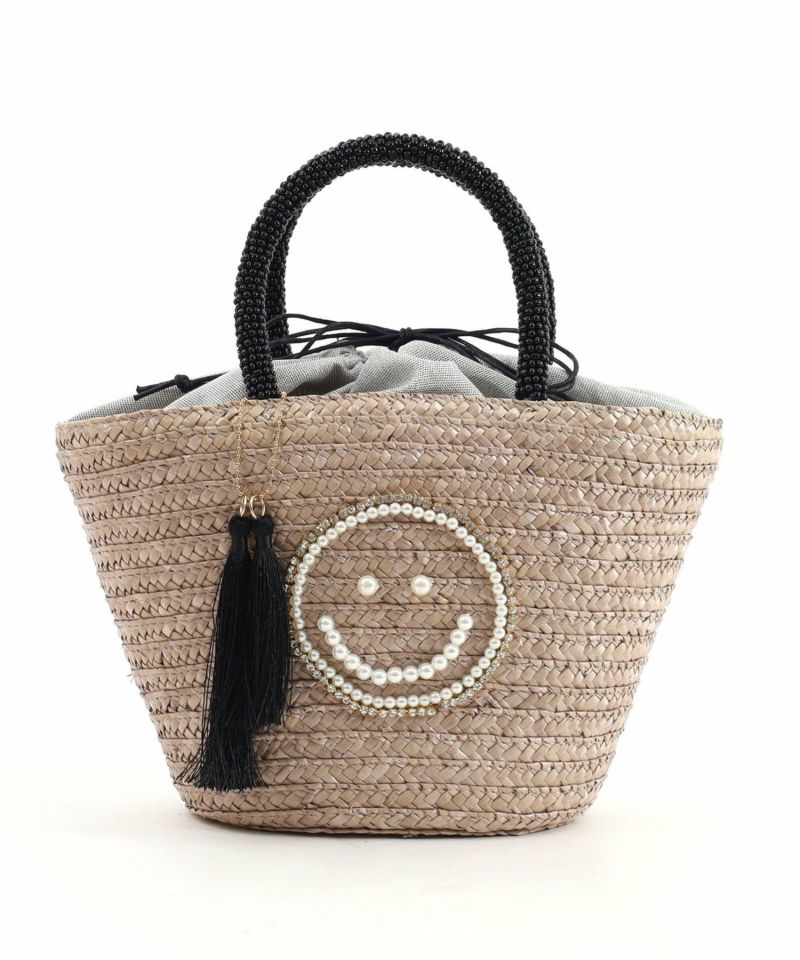 刺繍　パール　かごバッグ COOCO かごバッグ カゴバッグ SMILEY パール刺繍ビーズ
