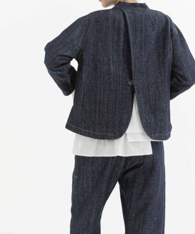 SUMMER SALE】コットンリネンエルボーロゴ刺繍ノーカラー