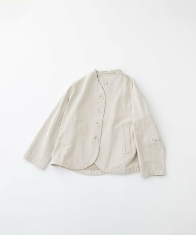 SUMMER SALE】コットンリネンエルボーロゴ刺繍ノーカラー