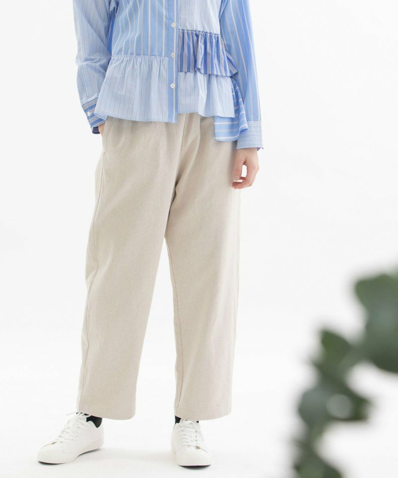 新品　nop de nod ノップドゥノッド　コットンリネンバックヘムロゴパンツ ノップドゥノッド nop de nod コットンリネンバックヘムロゴ
