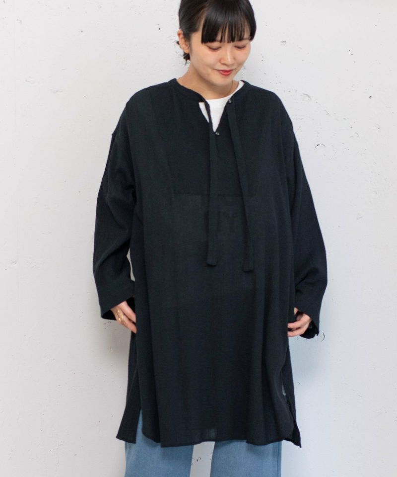 bow.a トップス　リリーブラウス　黒　チュニック シアーチェックチュニックブラウス（シャツ・ブラウス