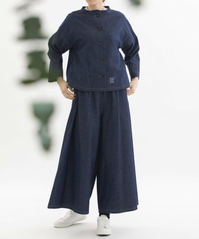 【のった】コットンリネン ダークブルー フレアパンツ SUMMER SALE】コットンリネンデニム・コットンツイルフレアー