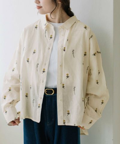 ＜made in INDIA＞シロツメクサ刺繍シャツ