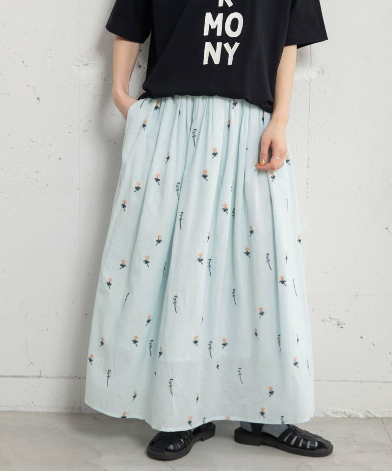 PRE SALE】＜made in INDIA＞シロツメクサ刺繍ギャザースカート