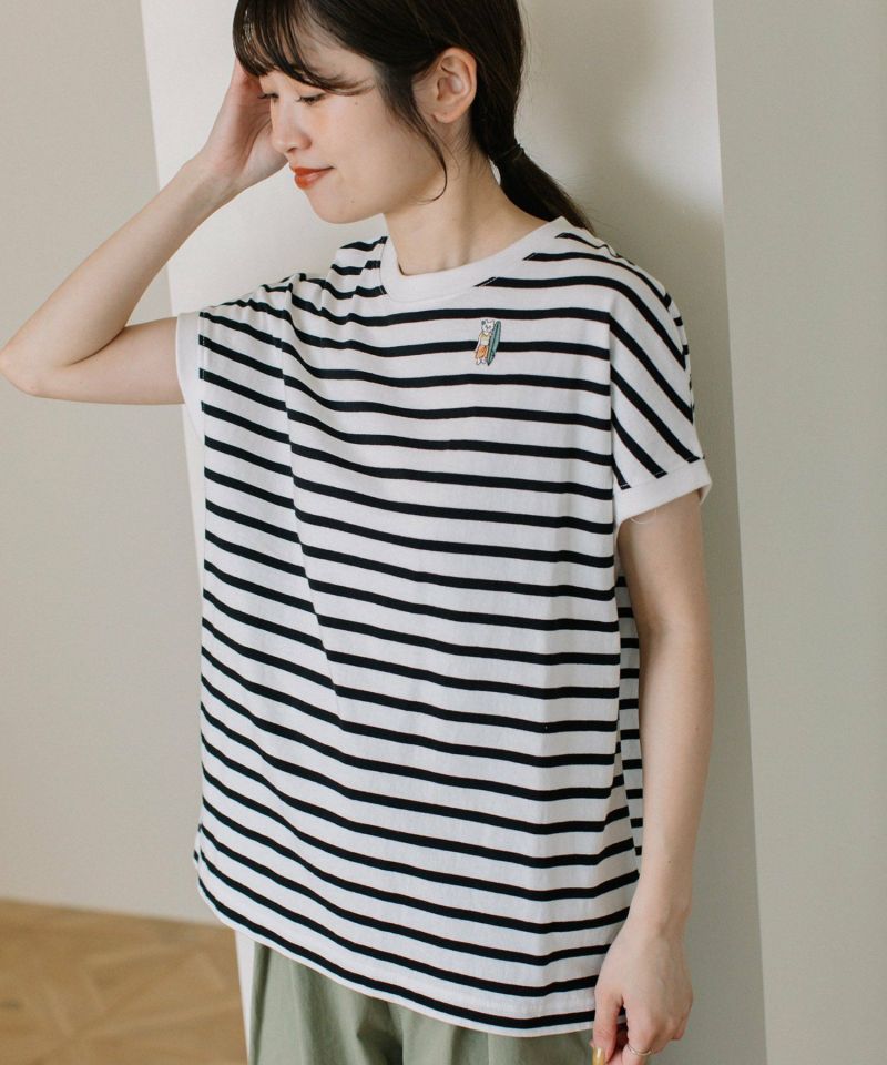 プードゥドゥ POU DOU DOU USAコットンワンポイント刺繍ボックスTee （スミクロ） USAコットンワンポイント刺繍ボックスTシャツ(A・オフホワイト