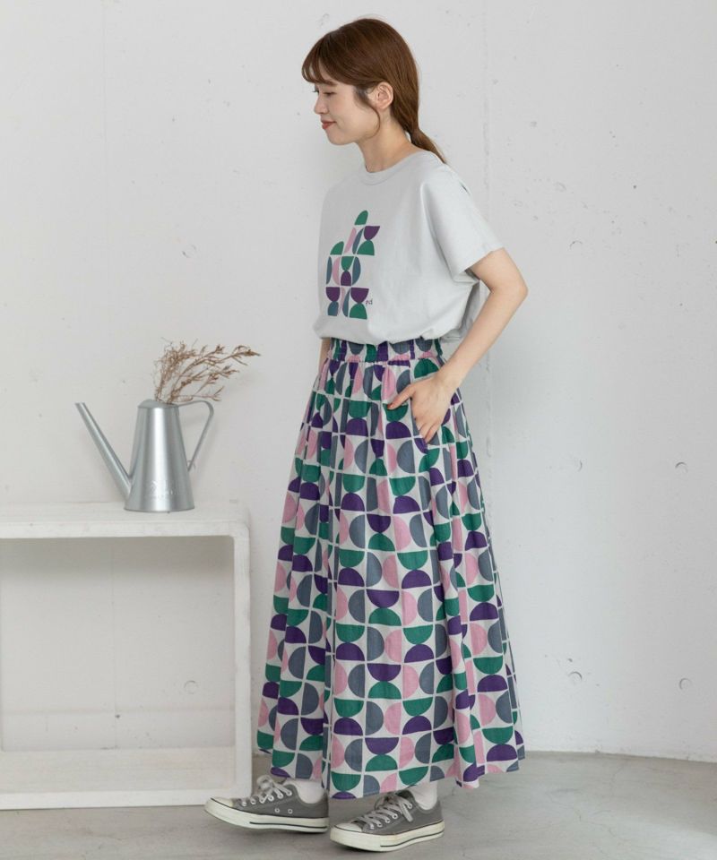 made in INDIA＞Art motif print タックギャザースカート | COO