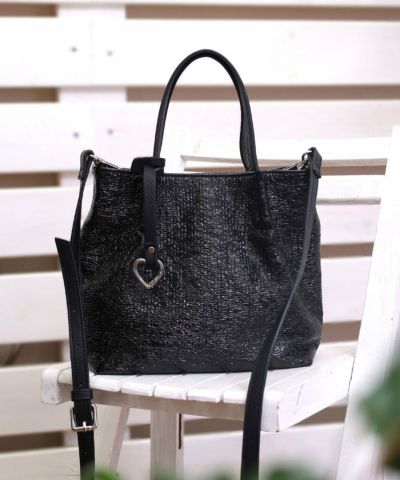 cooco クーコ　クロコ型押しキャリーカート　アルミハンドル　2way 黒 cooco クーコ クロコ型押しキャリーカート アルミハンドル 2way