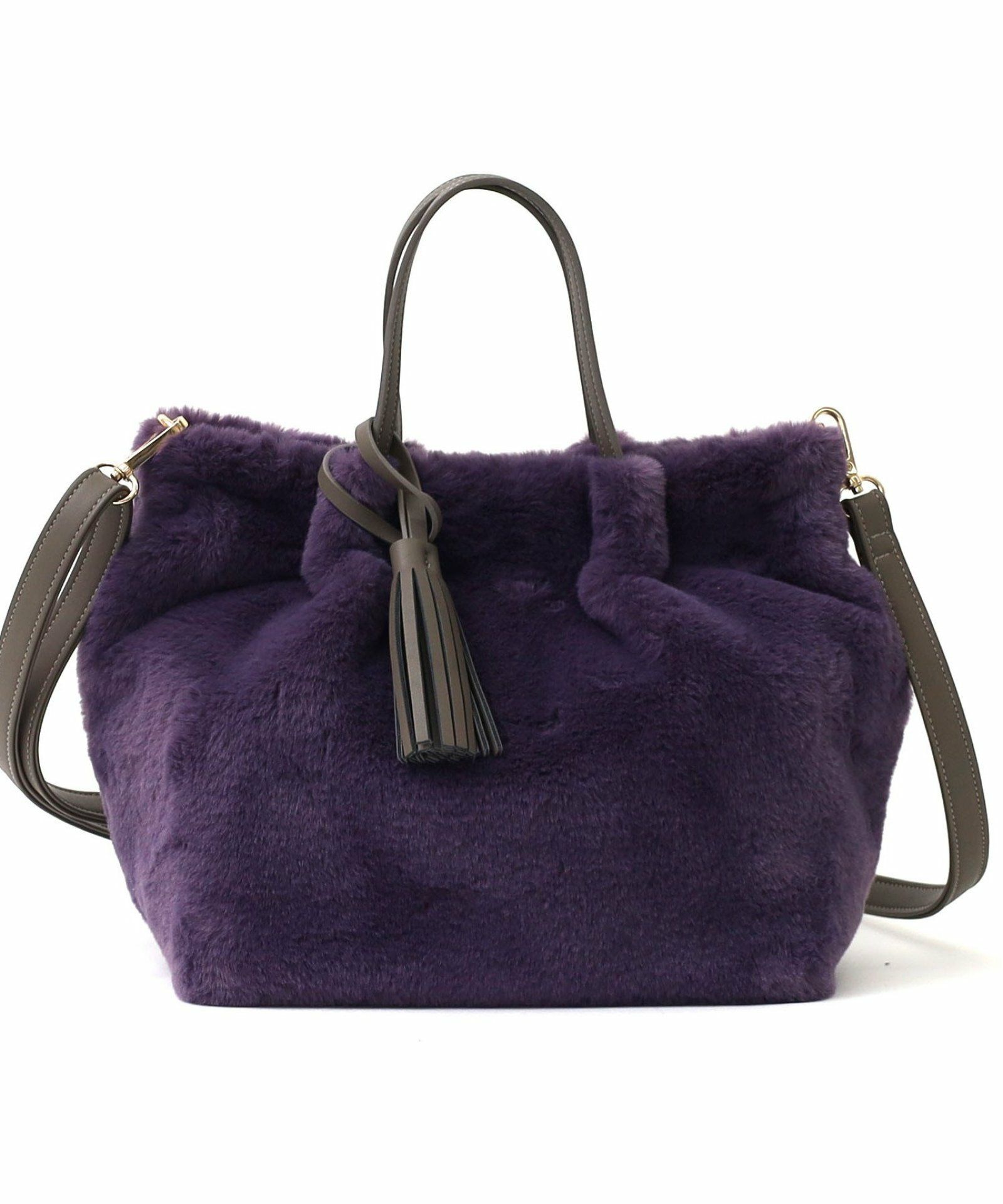 OUTLET SALE】 タッセル付きエコファー2WAYトートバッグ／A4対応