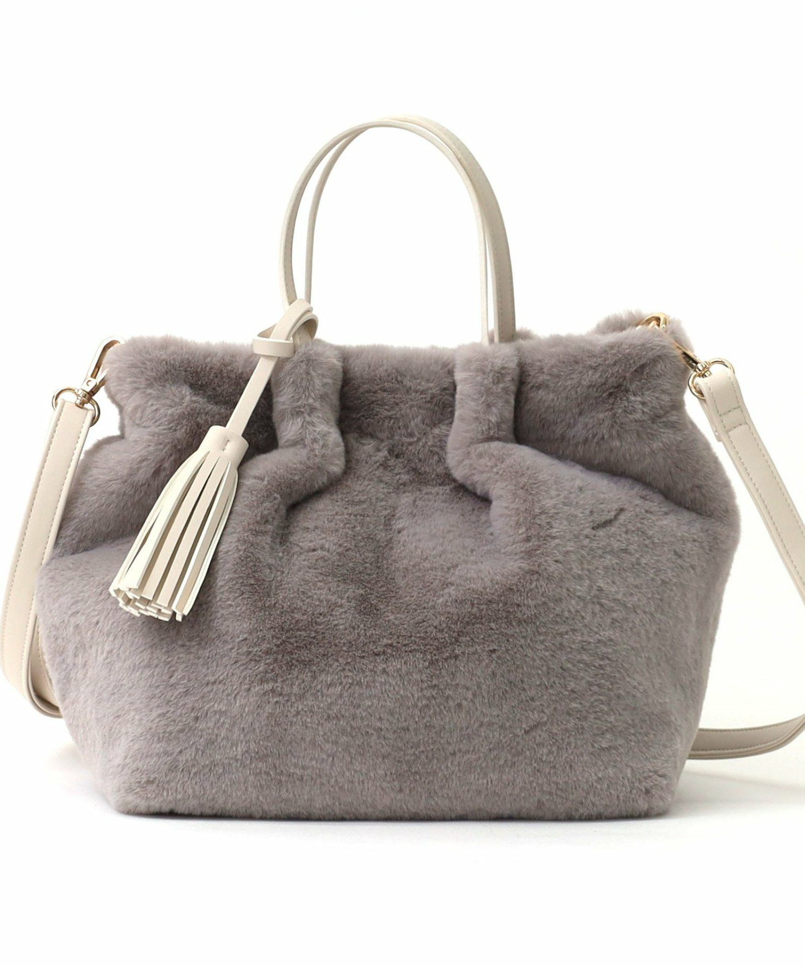 OUTLET SALE】 タッセル付きエコファー2WAYトートバッグ／A4対応