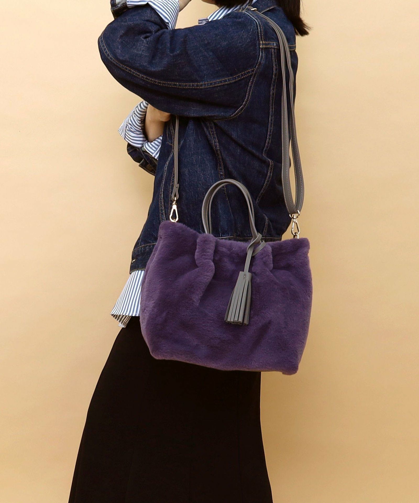 OUTLET SALE】 タッセル付きエコファー2WAYトートバッグ／A4対応