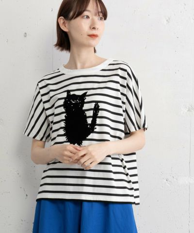 ねこシルエットフロッキー刺繍Tシャツ | COO ONLINE