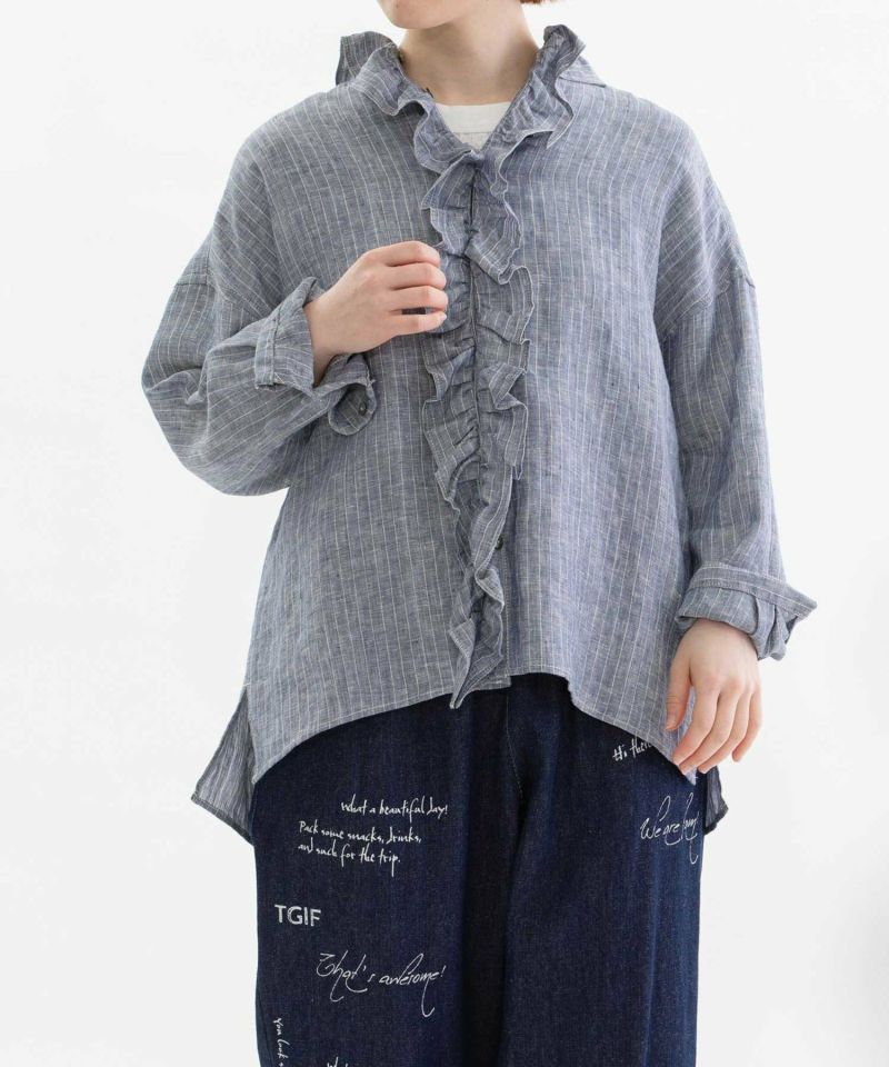 最終価格です　今期25SS新品未使用品コットンリネンフリルシャツ FREE 最終価格です 今期25SS新品未使用品コットンリネンフリルシャツ FREE