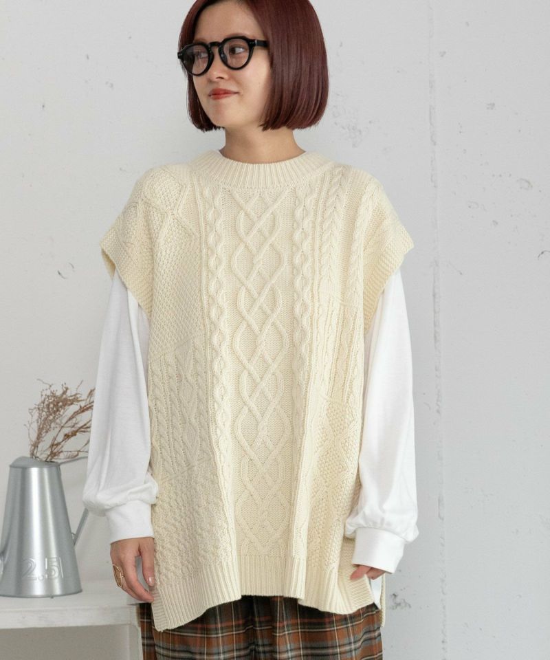 2wayケーブルニットベスト×ロンTセット 