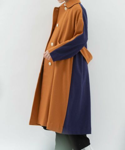 美品 yori バイカラーロングコート 36 ブルー 美品 【yori】 バイカラーロングコート 36 ブルー yori バイカラー