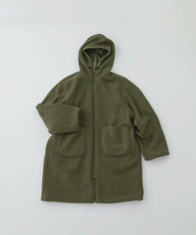 フリース フード付きコート　カーキ色 WINTER SALE】ナイロンタフタ×フリースボアリバーシブルフードコート