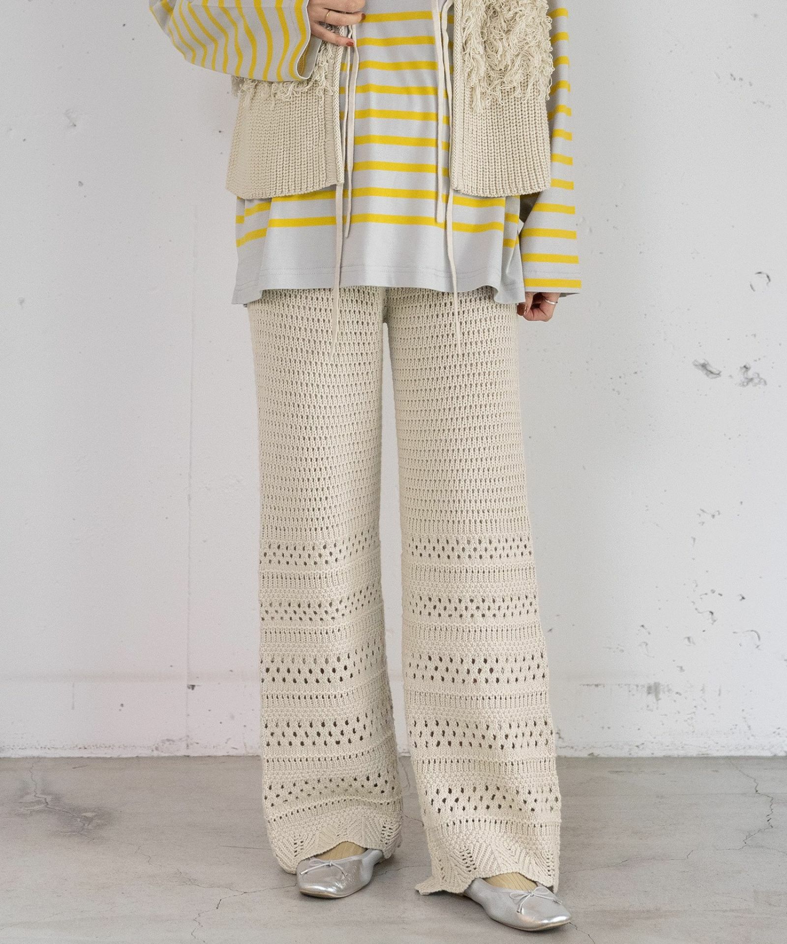 アイレットボーダーニットパンツ 
